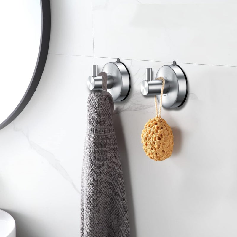 DGYB Suction Cup Hooks for Shower Set of 2 Brushed Nickel Towel Hooks for Bathrooms SUS 304 Stainless Steel Shower Hook for Loofah 15 Lb Bathroom Hook for Towels - Image 2